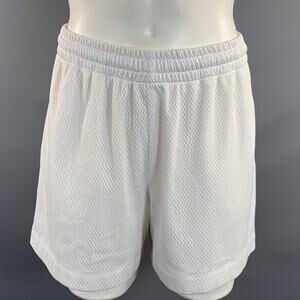 DRIES VAN NOTEN Size L White Mesh Cotton &  Polyamide Basketball Shorts